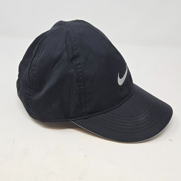 Nike Featherlight Dri-Fit Black Adjustable Athletic Cap With Silver Swoosh Logo - Picture 2 of 8